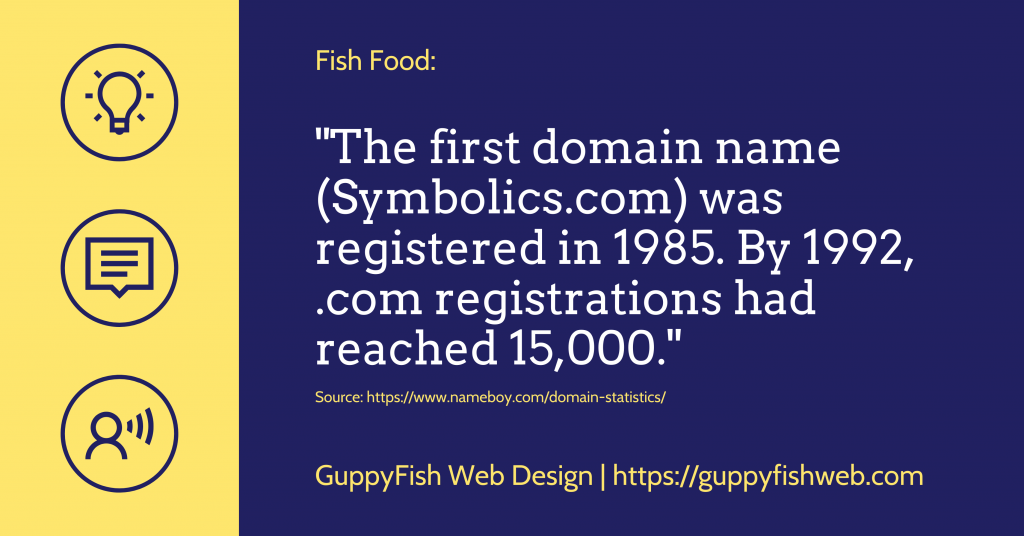 The first domain name was registered in 1985. By 1992, there were 15,000 .com registrations