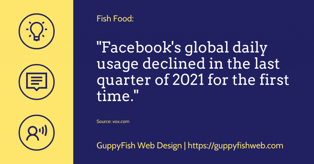 Fish Food: Facebook's global daily usage declined in the last quarter of 2021 for the first time.